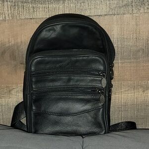 Black Leather Crossbody Sling Bag for Men